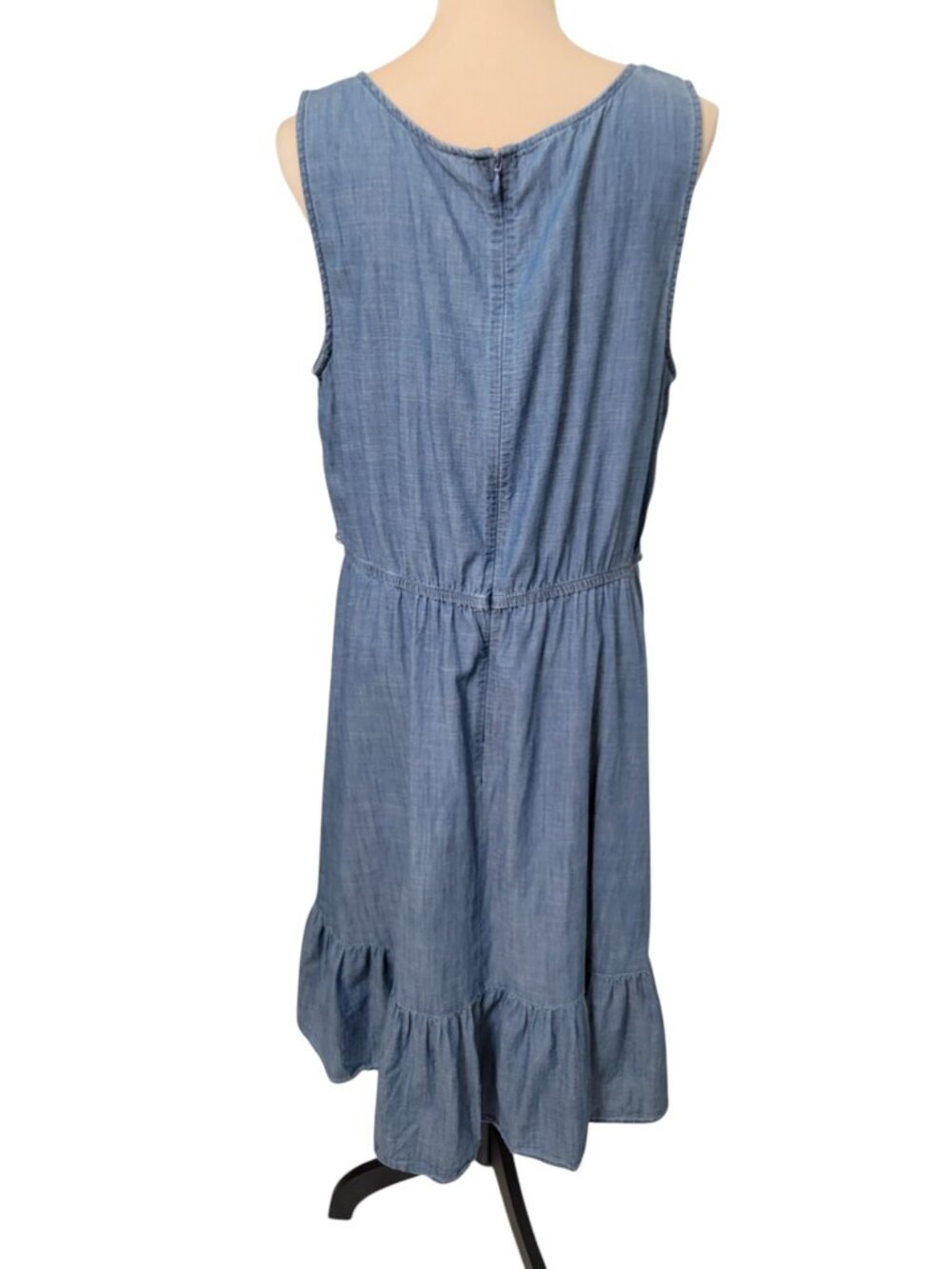 Talbots Size 14 Chambray Sleeveless Denim Flounce Hem Dress - Picture 4 of 11